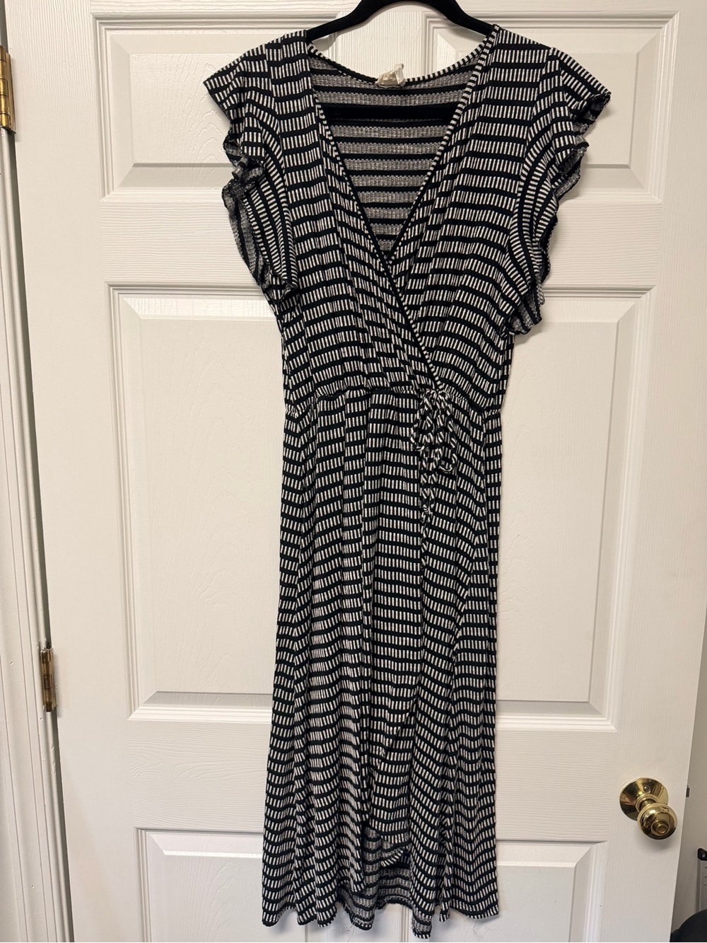 Caution To The Wind Black and White Geometric Wrap Maxi Dress